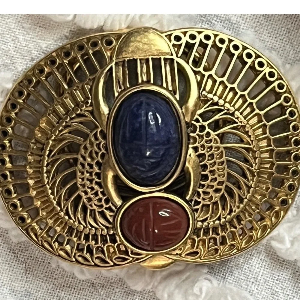 Vintage Mary McFadden Cult of Osiris Scarf /Scarab Holder/Pin/Brooch‎ Egyptian